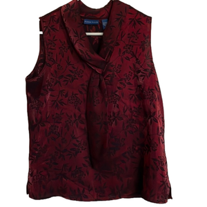KAREN SCOTT Tie Front Sleeveless Hi-Lo Top, Women’s L, Maroon Black